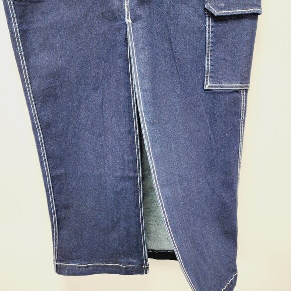 True Religion Rinse Dark Blue Denim Long Cargo Utility Skirt NWT Womens Size 29 - Picture 9 of 14